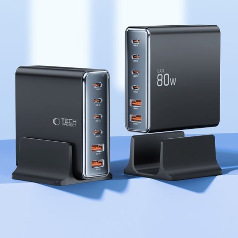 TECH-PROTECT DC80W-GAN 6-PORT DESKTOP CHARGER PD 80W / QC3.0 BLACK