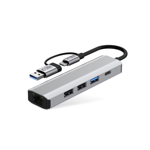 TECH-PROTECT HB03 HUB ADAPTER 5IN1 TYPE-C + USB2.0 + USB3.0 + RJ45 SPACE GREY
