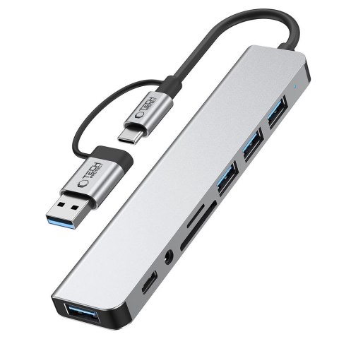 TECH-PROTECT HB06 HUB ADAPTER 8IN1 TYPE-C + USB2.0 + USB3.0 + SD/TF + AV3.5 SPACE GREY
