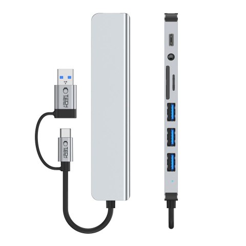TECH-PROTECT HB06 HUB ADAPTER 8IN1 TYPE-C + USB2.0 + USB3.0 + SD/TF + AV3.5 SPACE GREY