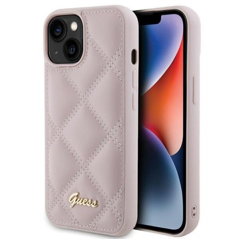 Guess nakładka do iPhone 15 6,1" GUHCP15SPSQSQSP różowa HC PU Quilted Metal Logo