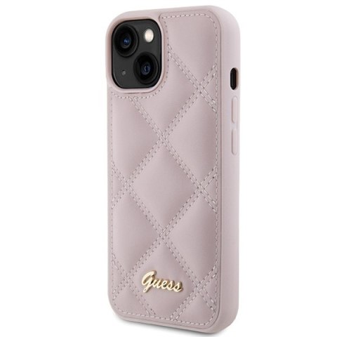 Guess nakładka do iPhone 15 6,1" GUHCP15SPSQSQSP różowa HC PU Quilted Metal Logo
