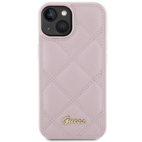 Guess nakładka do iPhone 15 6,1" GUHCP15SPSQSQSP różowa HC PU Quilted Metal Logo