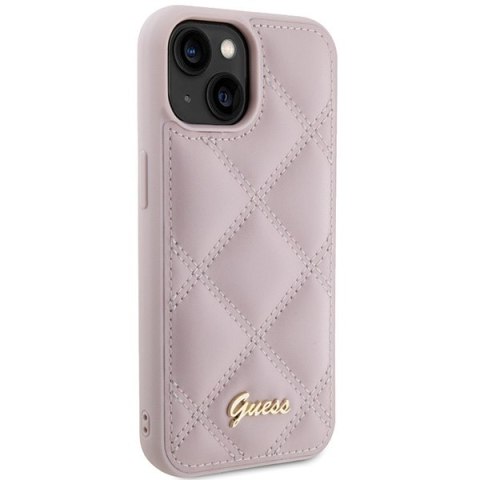 Guess nakładka do iPhone 15 6,1" GUHCP15SPSQSQSP różowa HC PU Quilted Metal Logo