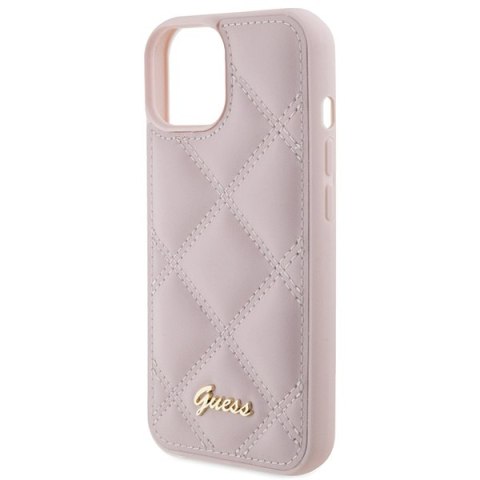 Guess nakładka do iPhone 15 6,1" GUHCP15SPSQSQSP różowa HC PU Quilted Metal Logo