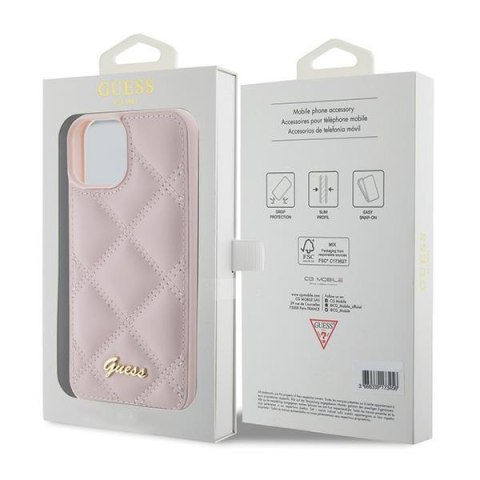 Guess nakładka do iPhone 15 6,1" GUHCP15SPSQSQSP różowa HC PU Quilted Metal Logo