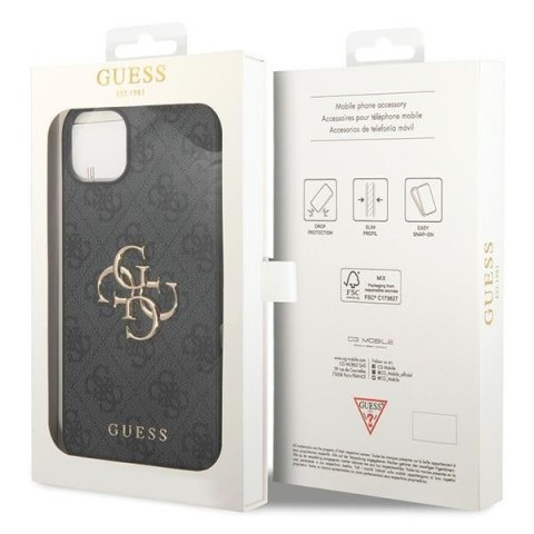 Guess nakładka do iPhone 15 Plus 6,7" GUHCP15M4GMGGR szara HC PU Leather 4G Metal Logo Guess nakładka do iPhone 15 Plus 6,7" GUHCP15M4GMGGR szara HC PU Leather 4G Metal Logo