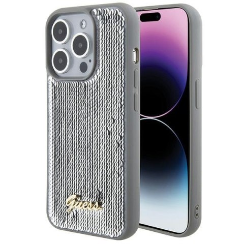 Guess nakładka do iPhone 15 Pro 6,1" GUHCP15LPSFDGSS srebrna HC Sequin Script Metal