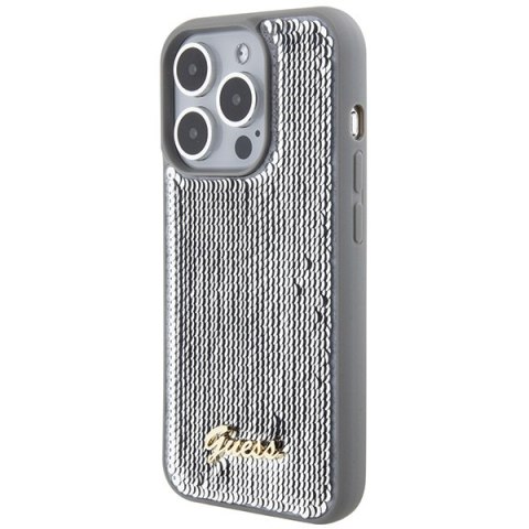Guess nakładka do iPhone 15 Pro 6,1" GUHCP15LPSFDGSS srebrna HC Sequin Script Metal