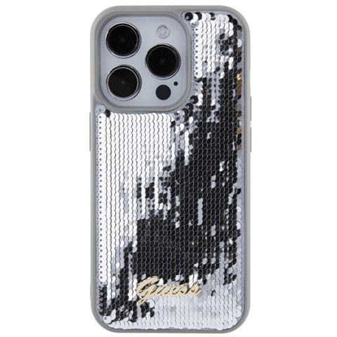 Guess nakładka do iPhone 15 Pro 6,1" GUHCP15LPSFDGSS srebrna HC Sequin Script Metal