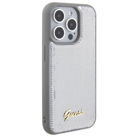 Guess nakładka do iPhone 15 Pro 6,1" GUHCP15LPSFDGSS srebrna HC Sequin Script Metal