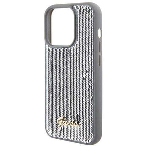 Guess nakładka do iPhone 15 Pro 6,1" GUHCP15LPSFDGSS srebrna HC Sequin Script Metal