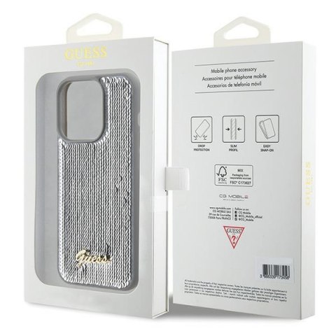 Guess nakładka do iPhone 15 Pro 6,1" GUHCP15LPSFDGSS srebrna HC Sequin Script Metal