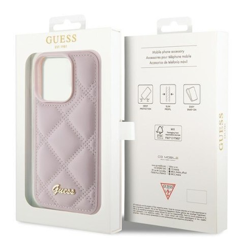 Guess nakładka do iPhone 15 Pro 6,1" GUHCP15LPSQSQSP różowa HC PU Quilted Metal Logo Guess nakładka do iPhone 15 Pro 6,1" GUHCP15LPSQSQSP różowa HC PU Quilted Metal Logo