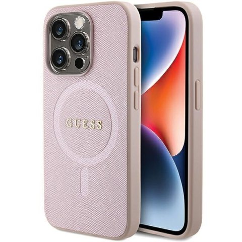 Guess nakładka do iPhone 15 Pro Max 6,7" GUHMP15XPSAHMCP różowa PU Saffiano Magsafe