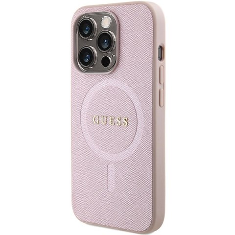 Guess nakładka do iPhone 15 Pro Max 6,7" GUHMP15XPSAHMCP różowa PU Saffiano Magsafe