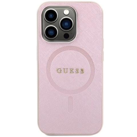 Guess nakładka do iPhone 15 Pro Max 6,7" GUHMP15XPSAHMCP różowa PU Saffiano Magsafe