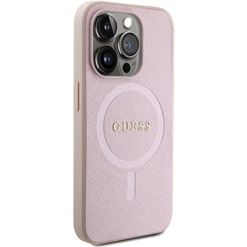 Guess nakładka do iPhone 15 Pro Max 6,7" GUHMP15XPSAHMCP różowa PU Saffiano Magsafe