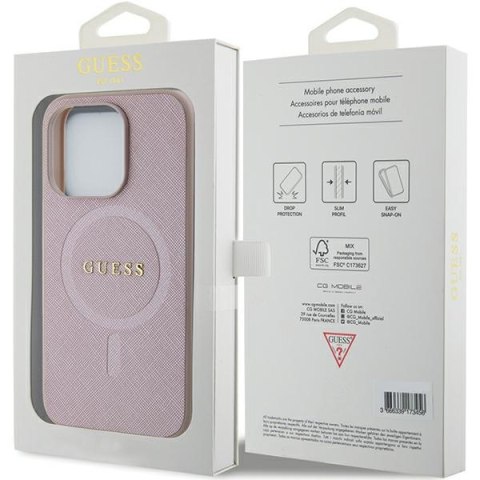 Guess nakładka do iPhone 15 Pro Max 6,7" GUHMP15XPSAHMCP różowa PU Saffiano Magsafe
