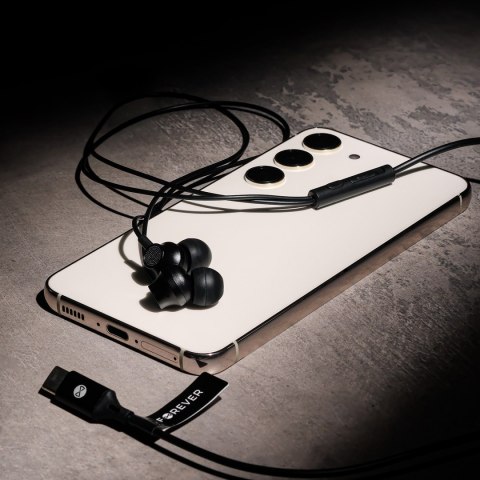 Forever słuchawki przewodowe EP-02 dokanałowe USB-C czarne