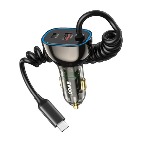 BWOO ładowarka samochodowa PD CC96C 1x USB-C 1x USB 30W z kabelem USB-C szara