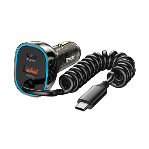 BWOO ładowarka samochodowa PD CC96C 1x USB-C 1x USB 30W z kabelem USB-C szara