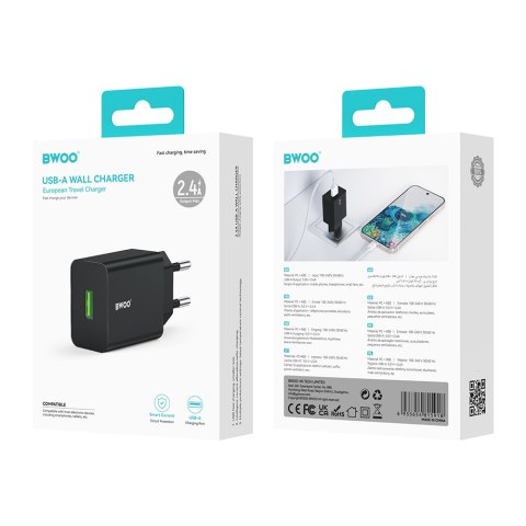 BWOO ładowarka sieciowa CDA249 USB 2,4A czarna