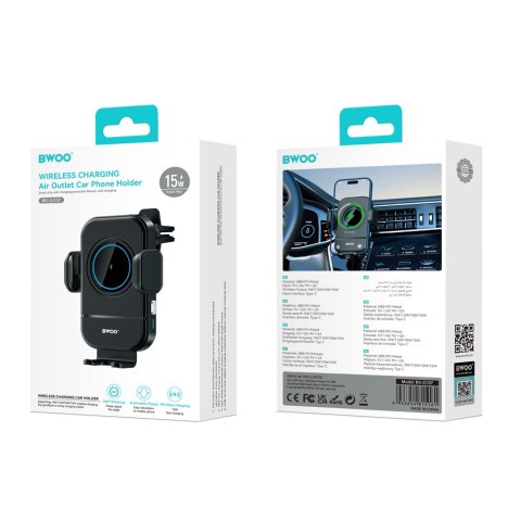Bwoo uchwyt automatyczny samochodowy z ładowaniem bezprzewodowym 15W ZJ137 1m