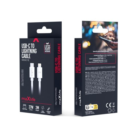 Maxlife kabel MXUC-12 USB-C - Lightning 2,0 m 27W biały