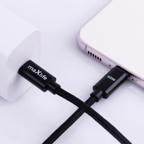 Maxlife kabel MXUC-12 USB-C - USB-C 1,0 m 60W czarny