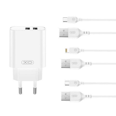 XO ładowarka sieciowa CE34 2x USB 2,4A biała + kabel microUSB