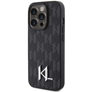 Etui Karl Lagerfeld Leather Monogram Hot Stamp Metal Logo na iPhone 15 Pro - czarne