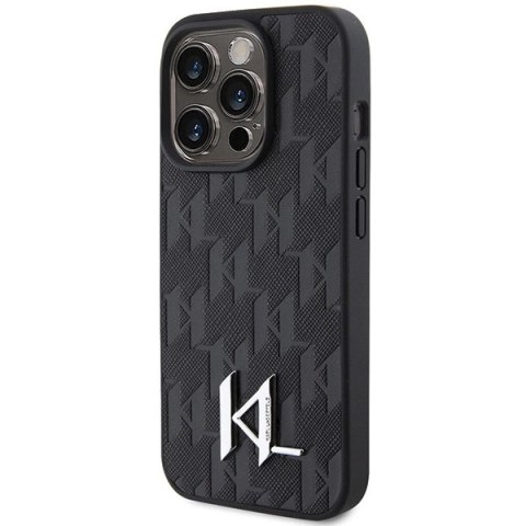 Etui Karl Lagerfeld Leather Monogram Hot Stamp Metal Logo na iPhone 15 Pro - czarne