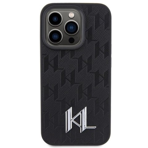 Etui Karl Lagerfeld Leather Monogram Hot Stamp Metal Logo na iPhone 15 Pro - czarne