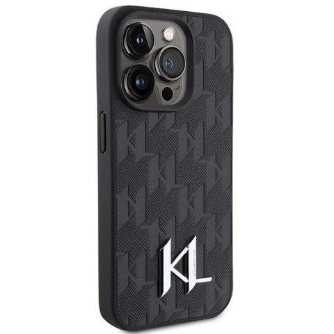 Etui Karl Lagerfeld Leather Monogram Hot Stamp Metal Logo na iPhone 15 Pro - czarne