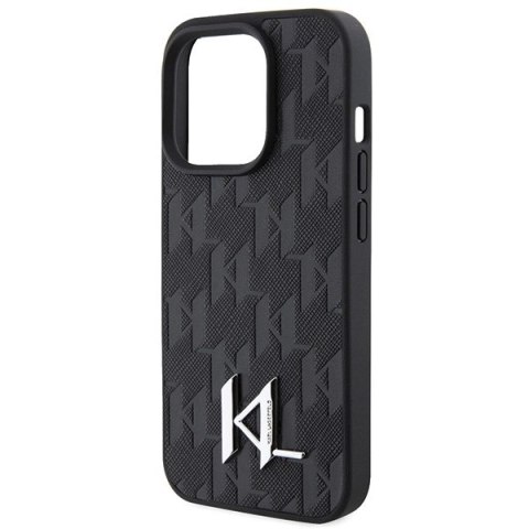 Etui Karl Lagerfeld Leather Monogram Hot Stamp Metal Logo na iPhone 15 Pro - czarne