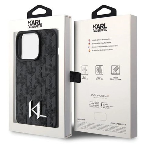 Etui Karl Lagerfeld Leather Monogram Hot Stamp Metal Logo na iPhone 15 Pro - czarne