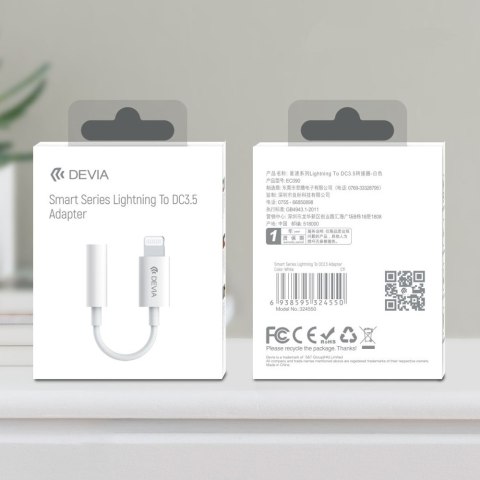 Devia adapter przejściówka EC090 jack 3,5mm - Lightning biały Devia adapter przejściówka EC090 jack 3,5mm - Lightning biały