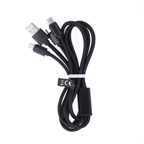 Maxlife kabel 3w1 USB - Lightning + USB-C + microUSB 1,0 m 2,1A czarny nylonowy Maxlife kabel 3w1 USB - Lightning + USB-C + microUSB 1,0 m 2,1A czarny nylonowy