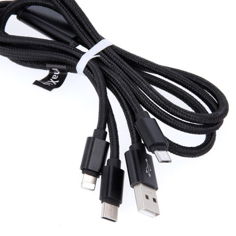 Maxlife kabel 3w1 USB - Lightning + USB-C + microUSB 1,0 m 2,1A czarny nylonowy Maxlife kabel 3w1 USB - Lightning + USB-C + microUSB 1,0 m 2,1A czarny nylonowy