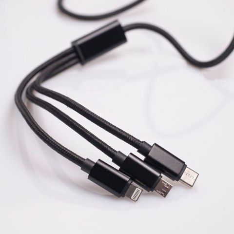 Maxlife kabel 3w1 USB - Lightning + USB-C + microUSB 1,0 m 2,1A czarny nylonowy Maxlife kabel 3w1 USB - Lightning + USB-C + microUSB 1,0 m 2,1A czarny nylonowy