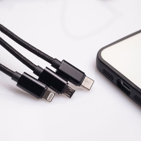 Maxlife kabel 3w1 USB - Lightning + USB-C + microUSB 1,0 m 2,1A czarny nylonowy Maxlife kabel 3w1 USB - Lightning + USB-C + microUSB 1,0 m 2,1A czarny nylonowy