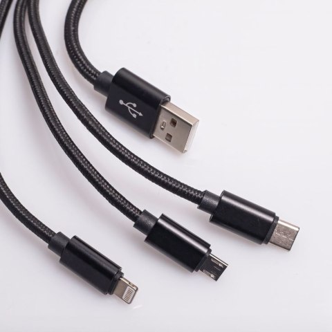 Maxlife kabel 3w1 USB - Lightning + USB-C + microUSB 1,0 m 2,1A czarny nylonowy Maxlife kabel 3w1 USB - Lightning + USB-C + microUSB 1,0 m 2,1A czarny nylonowy