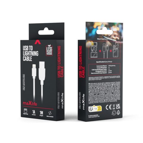 Maxlife kabel USB - Lightning 1,0 m 1A biały Maxlife kabel USB - Lightning 1,0 m 1A biały