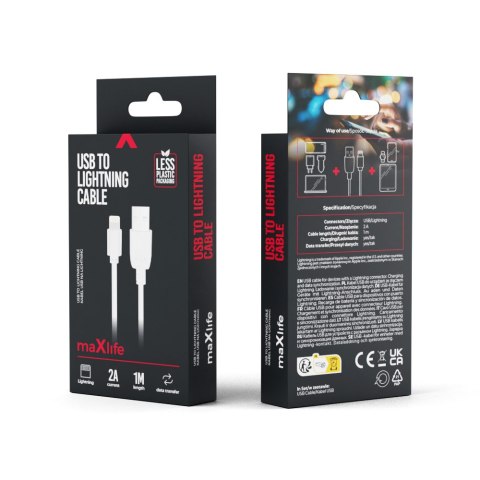 Maxlife kabel USB - Lightning 1,0 m 2A biały Maxlife kabel USB - Lightning 1,0 m 2A biały