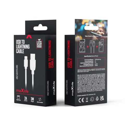 Maxlife kabel USB - Lightning 3,0 m 2A biały