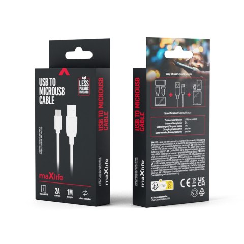 Maxlife kabel USB - microUSB 1,0 m 2A biały Maxlife kabel USB - microUSB 1,0 m 2A biały