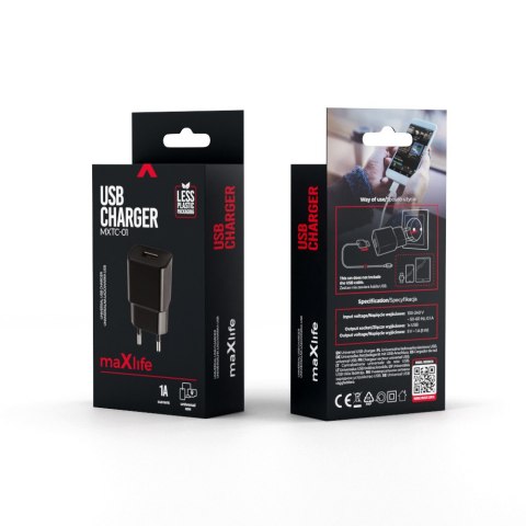 Maxlife ładowarka sieciowa MXTC-01 1x USB 1A czarna Maxlife ładowarka sieciowa MXTC-01 1x USB 1A czarna