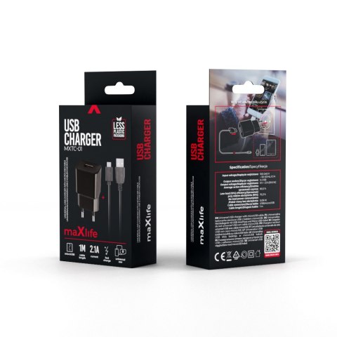 Maxlife ładowarka sieciowa MXTC-01 1x USB 2,1A czarna + kabel microUSB Maxlife ładowarka sieciowa MXTC-01 1x USB 2,1A czarna + kabel microUSB