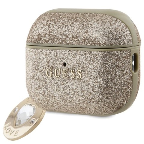 Guess etui do AirPods Pro 2 GUAP2PGEHCDD złote Fixed Glitter W/ Heart Diamond Charm Light Guess etui do AirPods Pro 2 GUAP2PGEHCDD złote Fixed Glitter W/ Heart Diamond Charm Light